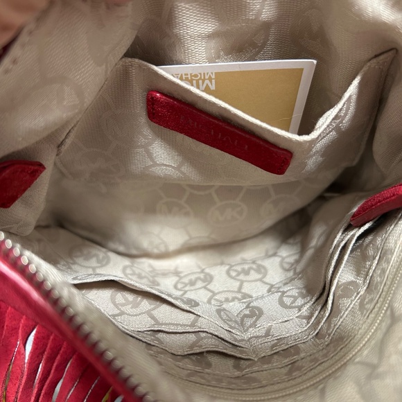 Michael Kors Bespoke Red Suede Fringed Crossbody Bag NWOT - Picture 6 of 13